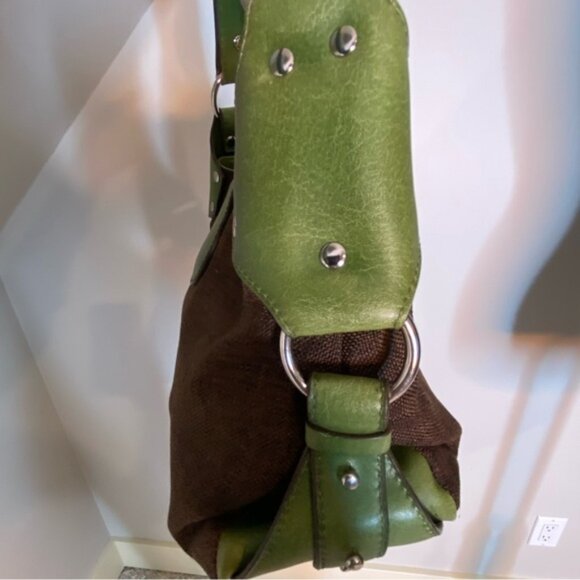 MATT  & NAT Vegan Brown Green Shoulder Bag Canvas Faux Leather - Picture 8 of 16